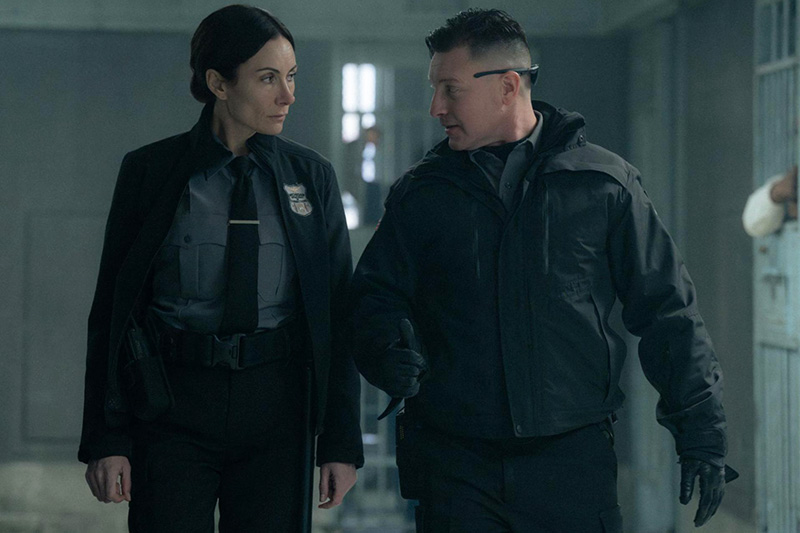 Benanti's Cindy Stephens with Mayor of Kingstown recurring guest star Lane Garrison (as Carney).