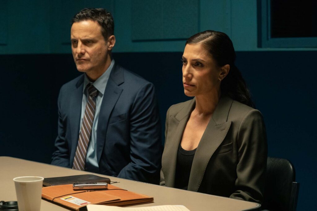 L-R: Dominic Fumusa as Detective Melvin Oliva and Kadia Saraf as Detective Claudette Wallace in Dexter: Resurrection, episode 1, season 2, streaming on Paramount+, 2026. Photo Credit: Matt Infante/Paramount+.