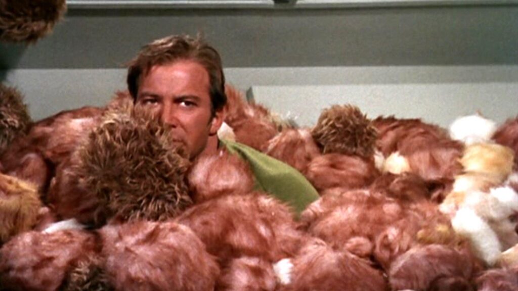 William Shatner as Capt. Kirk in "The Trouble With Tribbles" from the original Star Trek series