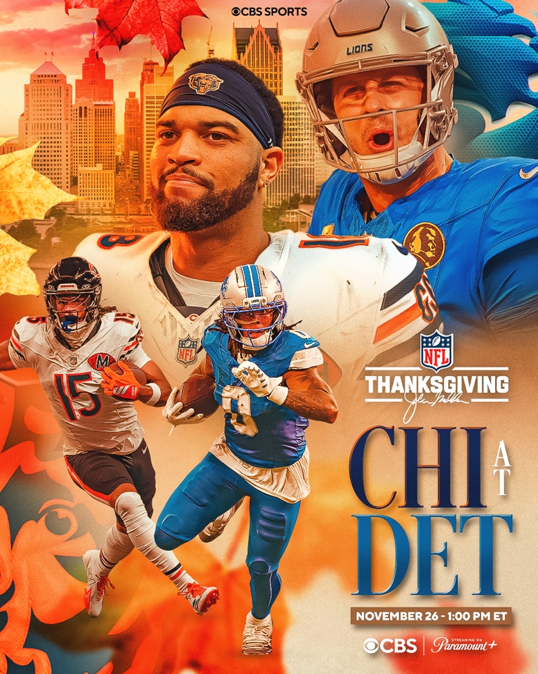 Bears at Lions Thanksgiving Day game poster 2026