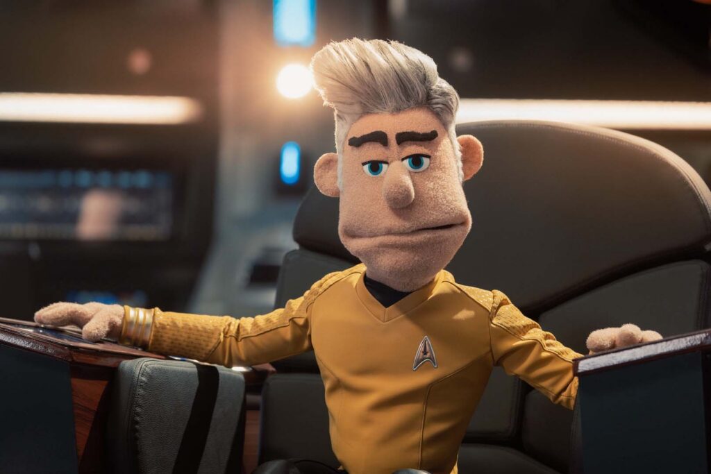 The puppet version of Capt. Pike (Anson Mount) in Season 4, Episode 5 of Star Trek: Strange New Worlds.