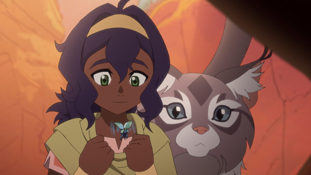 Saheli Khan as Pavi and Dee Bradley Baker as Geet in Avatar: Seven Havens