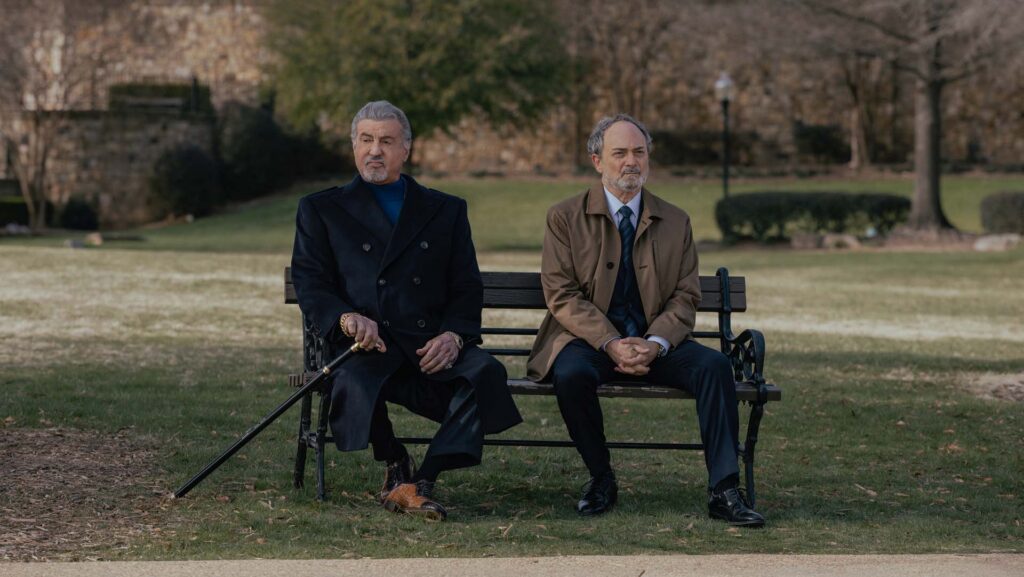 (L-R): Sylvester Stallone as Dwight Manfredi and Kevin Pollak as Special Agent Musso in Tulsa King, episode 5, season 4, streaming on Paramount+, 2026. Photo Credit: Steve Swisher/Paramount+