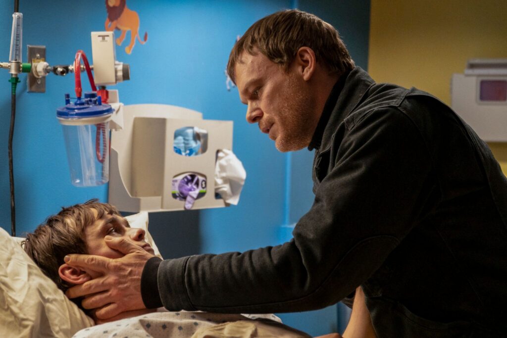 Jack Alcott and Michael C Hall in Dexter: New Blood