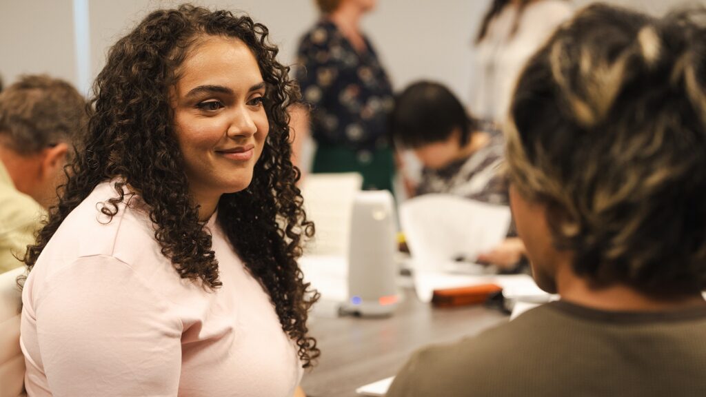 Kiara Pichardo (who plays Nicole Herrera) at School Spirits Season 4 table read