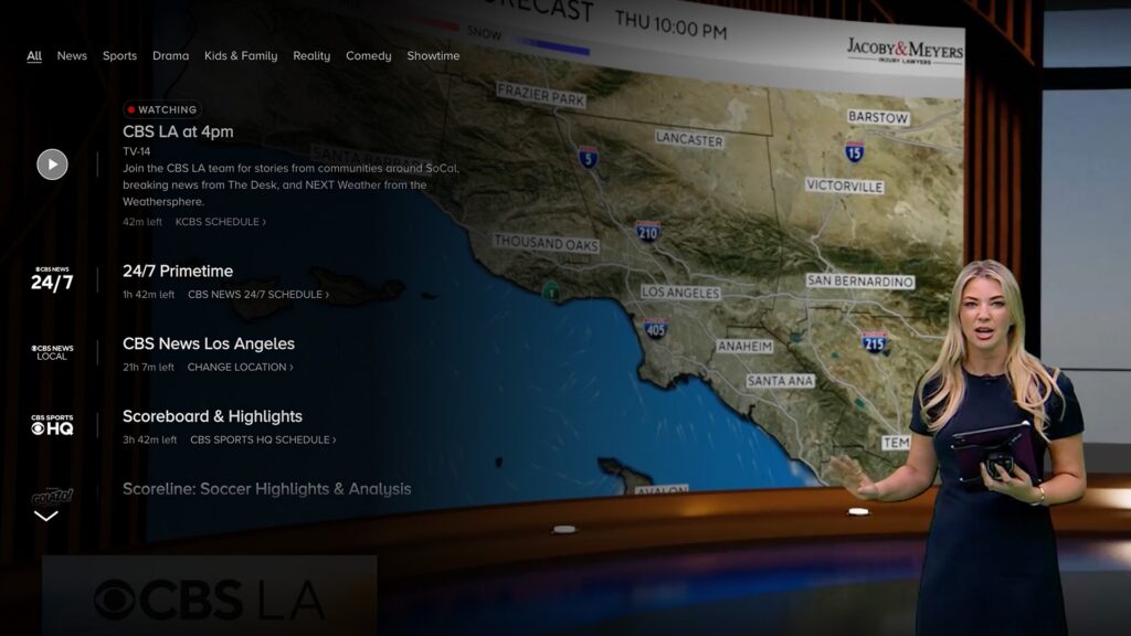 Screenshot of local CBS TV feed on Paramount+ with Paramount+ Premium plan subscription