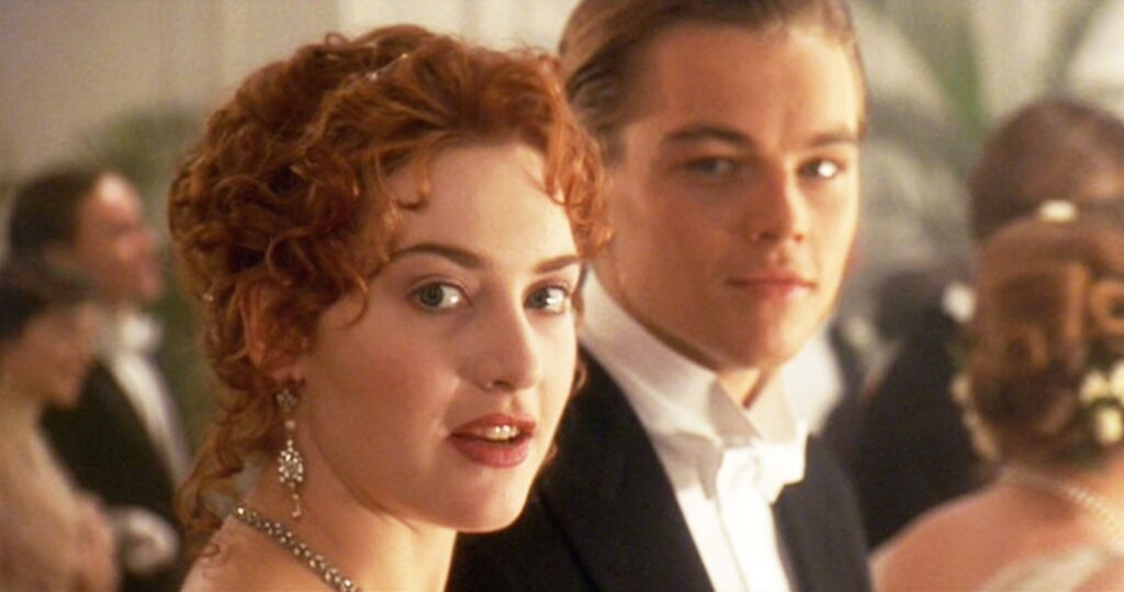 Kate Winslet and Leonardo DiCaprio as Rose and Jack in Titanic