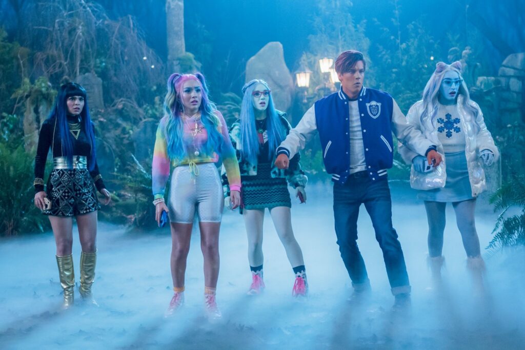 Clawdeen Wolf (Miia Harris), Draculaura (Nayah Damasen), and Frankie Stein (Ceci Balagot) in Monster High
