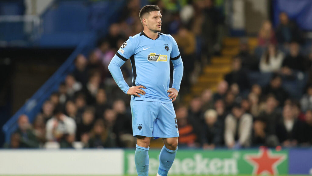 LONDON, ENGLAND - OCTOBER 14: Luka Jovic of AEK Athens during the UEFA Champions League 2026/27 League Phase MD2 match between FC Shakhtar Donetsk and AEK Athens at Stamford Bridge on October 14, 2026 in London, England.
