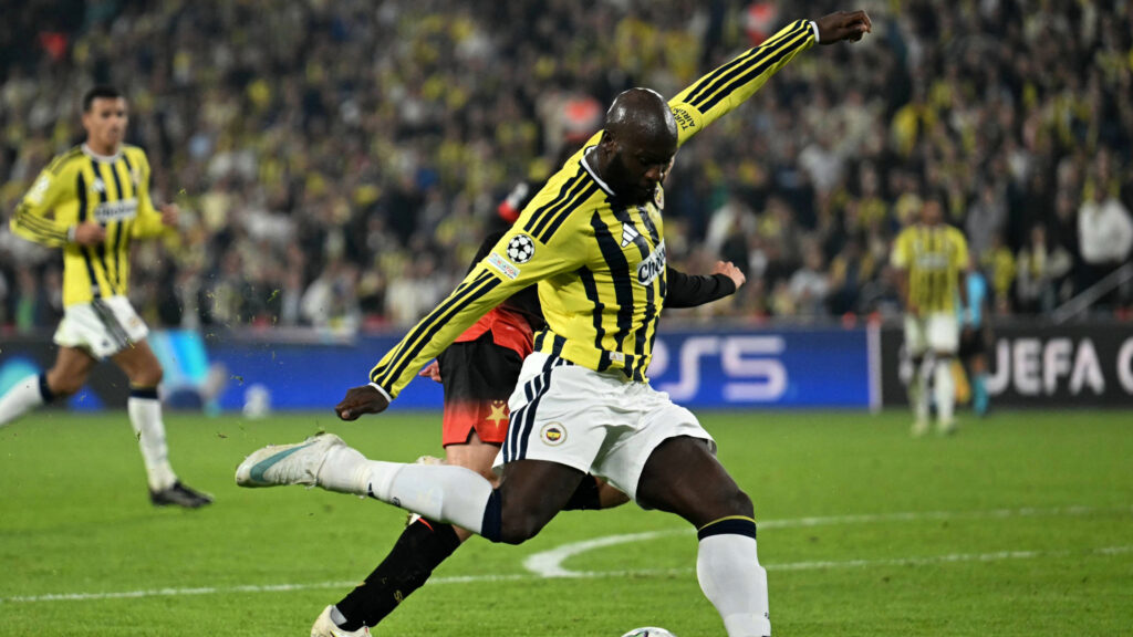 Fenerbahce's Belgian forward #09 Romelu Lukaku shoots the ball during the UEFA Champions League first round day 3 football match between Fenerbahce and Slavia Prague at the Fenerbahce Sukru Saracoglu Spor Kompleksi stadium in Istanbul on October 20, 2026.