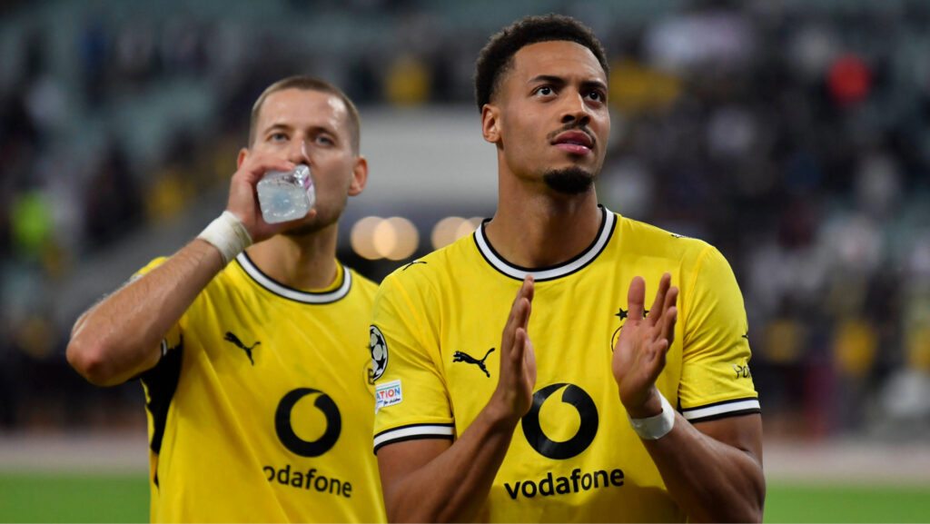BAKU, AZERBAIJAN - OCTOBER 20: Felix Nmecha of Borussia Dortmund celebrates victory after the match during the UEFA Champions League 2026/27 League Phase MD3 match between Sabah FC and Borussia Dortmund at Tofig Bahramov Stadium on October 20, 2026 in Baku, Azerbaijan.