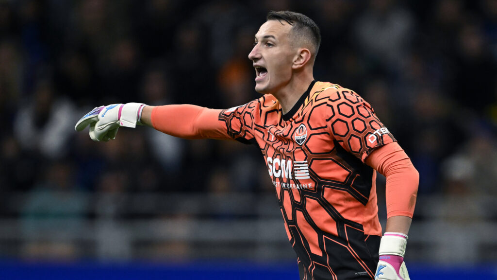 MILAN, ITALY - OCTOBER 21: Dmytro Riznyk of Shakhtar Donetsk gestures during the UEFA Champions League 2026/27 League Phase MD3 match between FC Internazionale Milano and FC Shakhtar Donetsk at Stadio San Siro on October 21, 2026 in Milan, Italy.