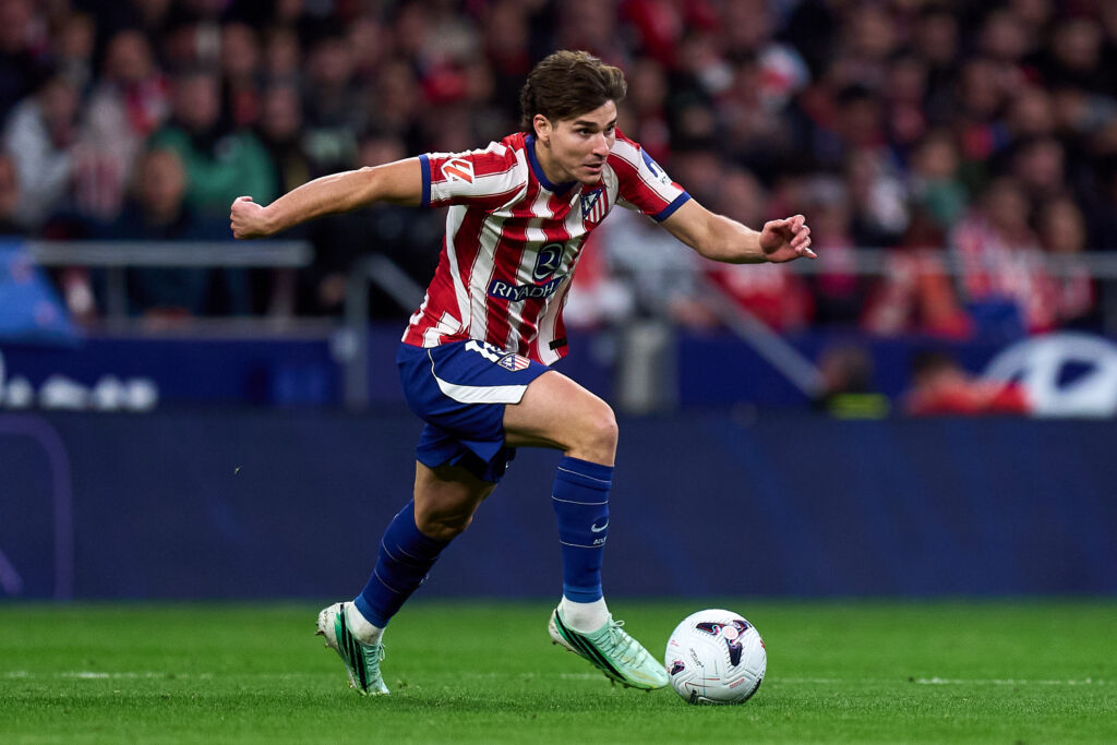 MADRID, SPAIN - OCTOBER 24: Julián Alvarez of Atletico de Madrid in action during the LaLiga EA Sports 2026/27 match between Atletico de Madrid and RC Deportivo de A Coruna at Riyadh Air Metropolitano on October 24, 2026 in Madrid, Spain.