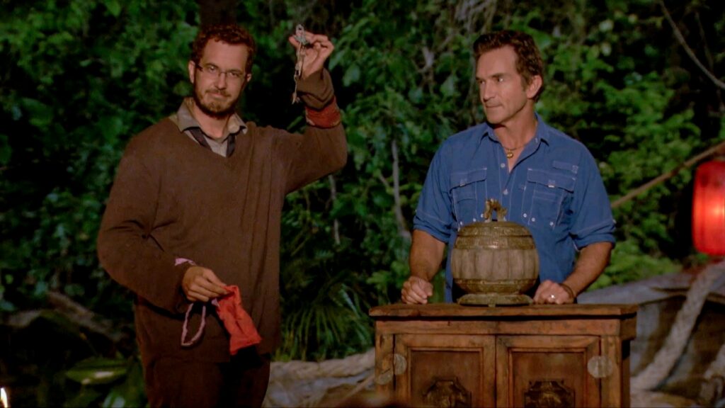 Jeff Probst and Rick Devens in Survivor